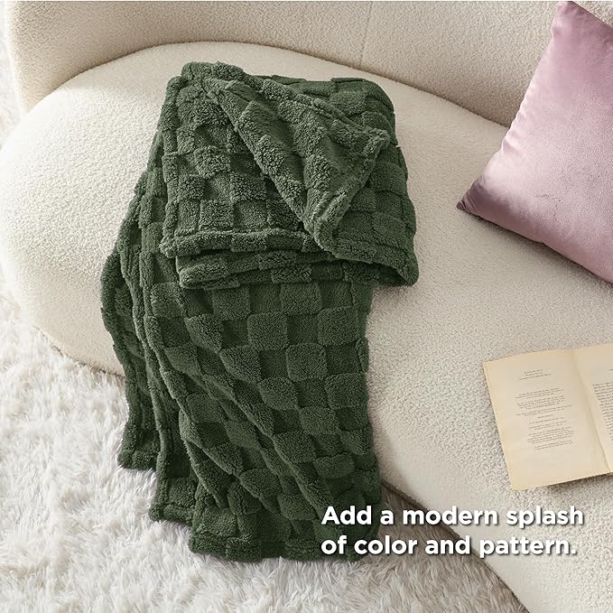 Bedsure GentleSoft Bronze Green Throw Blanket for Couch - Checkered Fleece Blankets Gifts for Women Men Girls, Cute Soft Cozy Throw for Bedroom Home Decor Gifts, 50x60 Inches-Ruum Studio Home