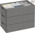 3PCS Under Bed Storage Bins with Metal Frame, Linen Fabric Frame Storage Box Clothes Organizer Bins, Underbed Container with Clear Window (Dark Grey, 23.6 x 13 x 6IN)-Ruum Studio Home