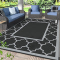 GENIMO 6' x 9' Outdoor Rug Waterproof for Patio Decor, Foldable Reversible Plastic Straw Area Rugs Mat for Camper, Outside Carpet for Rv, Deck, Porch, Picnic, Beach, Balcony, Black & Grey-Ruum Studio Home