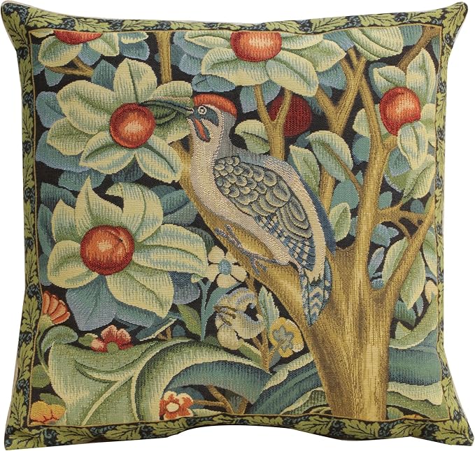 Charlotte Home Furnishings Throw Pillow Covers, Decorative Boho Pillow Covers for Couch, Living Room, Black Woodpecker Square Cushion Cases 18x18 in, European Cotton Jacquard Woven, Cozy Bedroom Decor-Ruum Studio Home