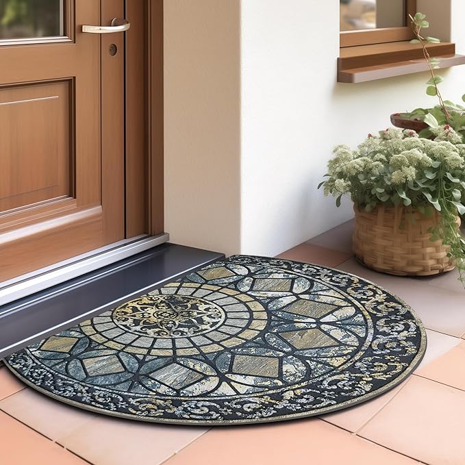 CHICHIC Entrance Door Mat Large 24 x 36 Inch Entry Way Doormat Front Door Rugs Outdoors Heavy Duty Welcome Mat Non Slip Rubber Back Low Profile for Garage, Patio, High Traffic Area, Blue-Ruum Studio Home