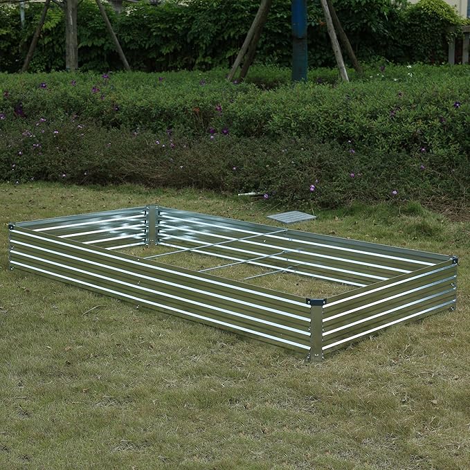 8x4x1ft(2 Pack) Galvanized Raised Garden Bed,Outdoor Planter Box Metal Patio Kit Planting Bed for Vegetables Flowers Herb,Silver-Ruum Studio Home