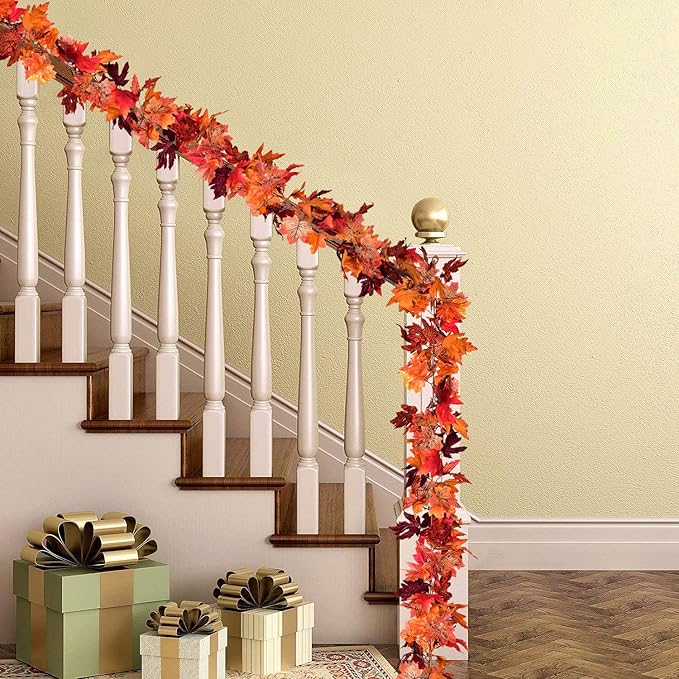 DearHouse 2 Pack Fall Garland Maple Leaf, 5.9Ft/Piece Hanging Vine Garland Artificial Autumn Foliage Garland Thanksgiving Decor for Home Wedding Fireplace Party Christmas (Red)-Ruum Studio Home