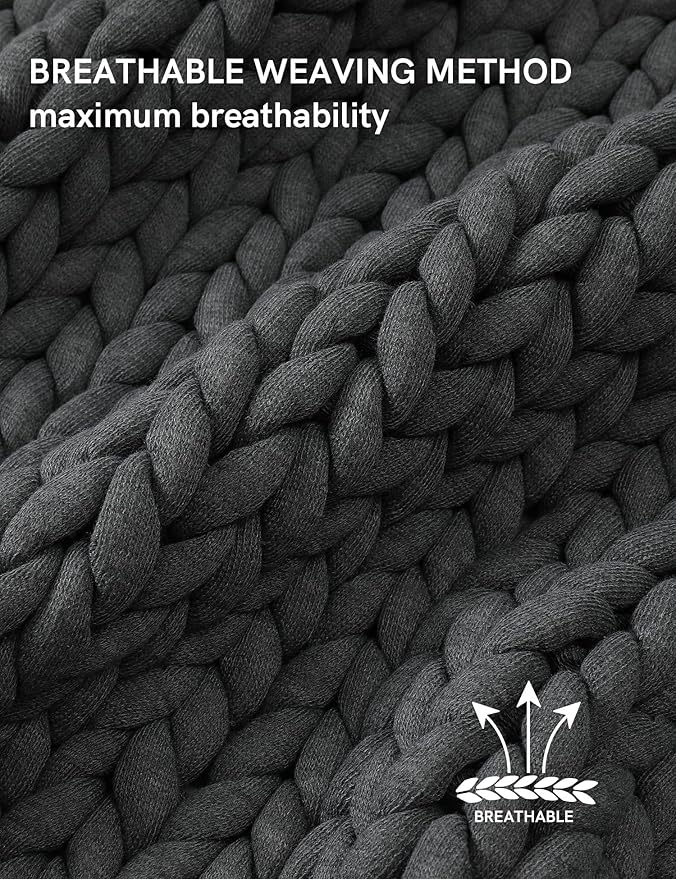 YnM Chunky Throw Blanket, Medium-Weight, Hand Knitted, Skin Friendly, Ventilated and Breathable, Machine Washable, Home Décor Piece for Couch, Sofa and Bed (Charcoal Grey, 40x50 Inch)-Ruum Studio Home
