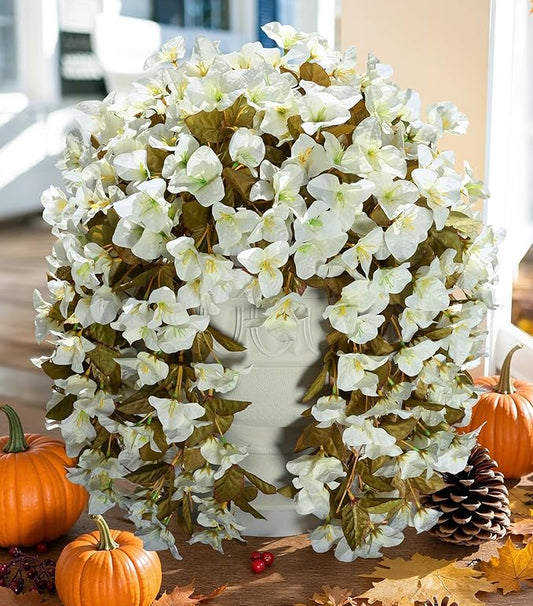 Bougainvillea Artificial Flowers Plants for Outdoors Outside Fall Autumn Decoration, 2 pcs Faux Silk Long Trailing Vines UV Resistant Look Real White Fake Flowers for Front Door Porch Planter Urn Yard-Ruum Studio Home