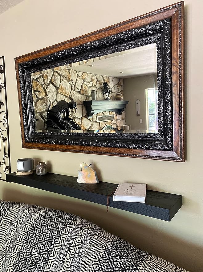 joelsantiques - 54 Inch Wooden Floating Shelves for Wall - 54x8x2 in - Made of Natural Wood - Long Heavy Duty Rustic Wall Shelves for Bedroom - Perfect for Living Room, Kitchen - Black-Ruum Studio Home