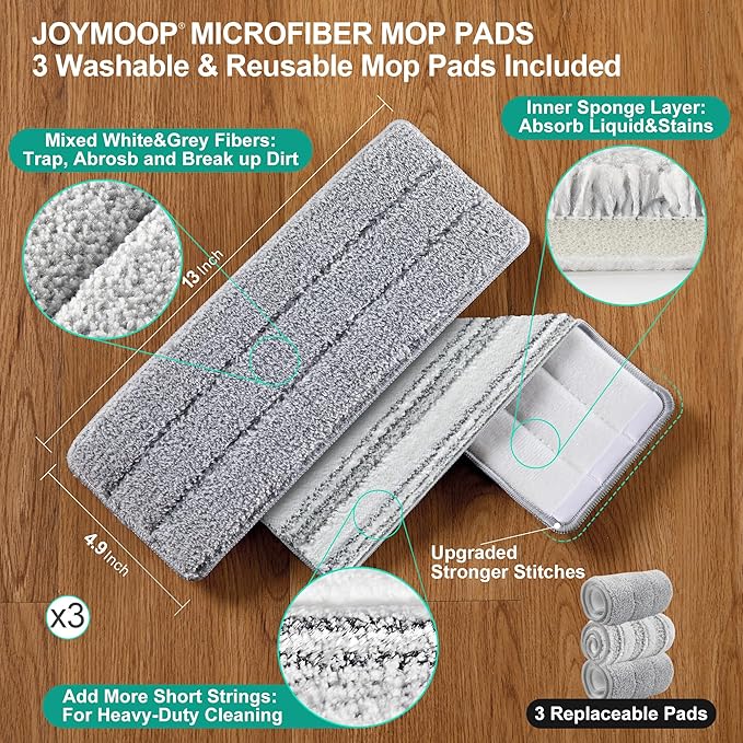 JOYMOOP Mop and Bucket with Wringer Set for Home, Flat Mop and Bucket System, Mops for Floor Cleaning and Wall Cleaner, with 3 Reusable Microfiber Mop Pads-Ruum Studio Home
