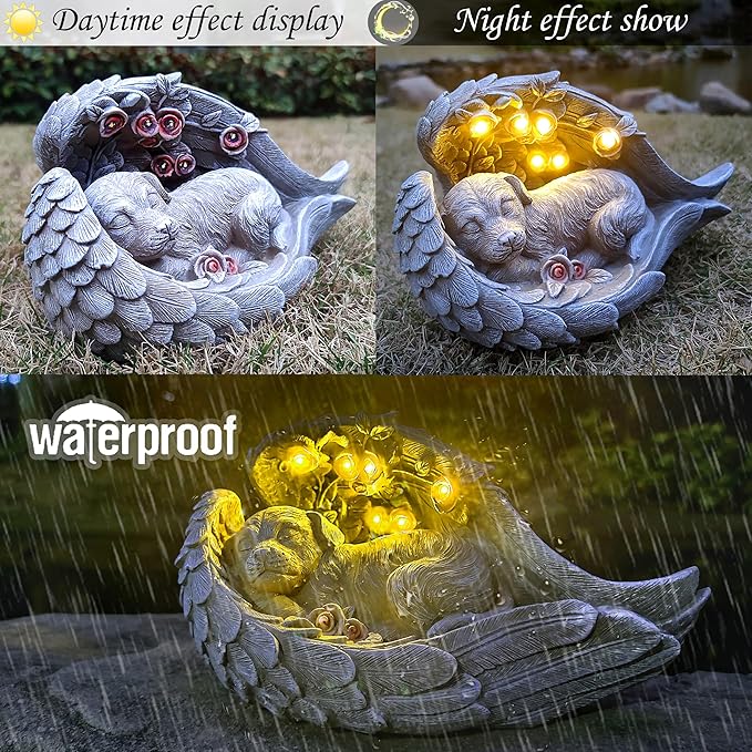 Solar Dog Garden Statues Outdoor Décor- Dog Figurines Solar LED Light Lawn Ornaments - Yard Decorations for Patio, Balcony, Backyard -Unique Birthday House Warming Gifts for Mom-Ruum Studio Home
