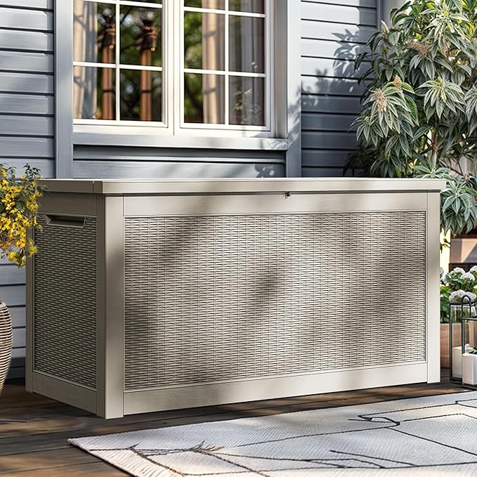 YITAHOME 260 Gallon XXL Large Deck Box, Outdoor Resin Storage Box, Lockable Storage Container for Patio Cushions, Furniture, Garden Tools, Water Resistant (Brown)-Ruum Studio Home