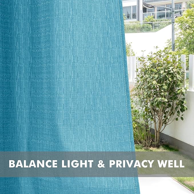 HolidayIdeas 4 Panels Linen Outdoor Curtains for Patio Waterproof Teal Gazebo Privacy Curtains 110" Wide x 95" Long-Indoor/Outdoor Wide Curtains Weatherproof for Pergola, Porch, Backyard, Deck-Ruum Studio Home