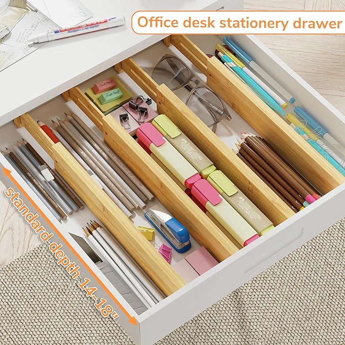 BAMEOS Drawer Divider,Expandable Bamboo Separators Adjustable Utensil Knife Fork Tool Kitchen Organizer, Clothes Fabric Drawer Organizer In Bathroom Bedroom Office, Cabinet Dresser Organizer 4-pack-Ruum Studio Home