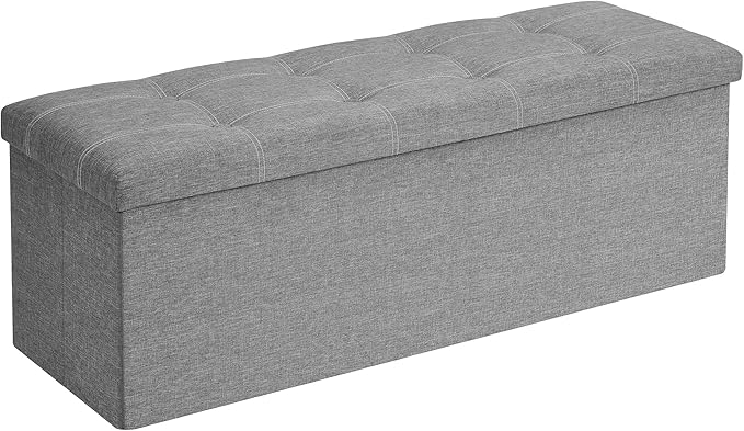 SONGMICS MAZIE Collection - 43 Inches Ottoman Storage Bench, 35 Gal. Folding Chest with Breathable Linen-Look Fabric, Load up to 660 lb, for Entryway, Living Room, Bedroom, Light Gray ULSF077G05-Ruum Studio Home