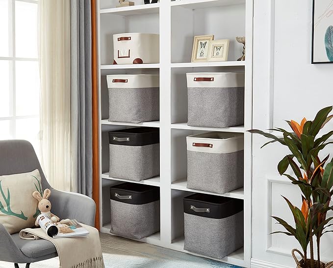 DECOMOMO Storage Baskets | Large Storage Bins 54.5L Fabric Baskets for Organizing Laundry Nursery Toys Cloth Linen Closet Organizers with Handles (Grey and White, XXXL - Jumbo/3P - 17" x 13" x 15")-Ruum Studio Home