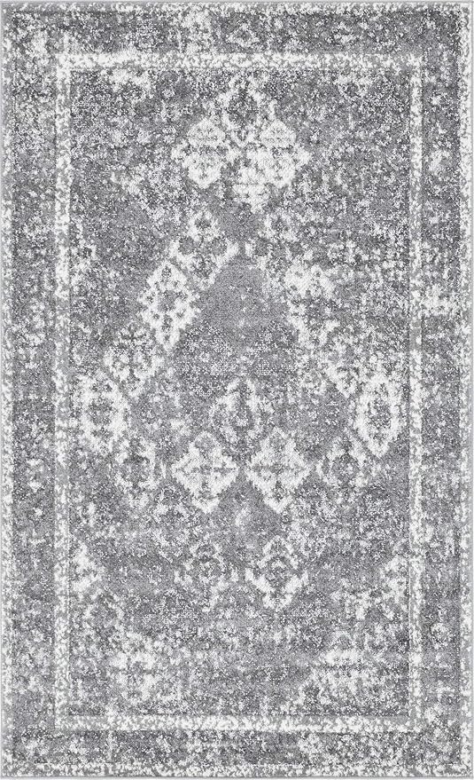 Unique Loom Rosso Collection Vintage, Traditional, Bohemian, Geometric, Distressed, Southwestern Area Rug, 5' 0" x 8' 0", Gray/Ivory-Ruum Studio Home
