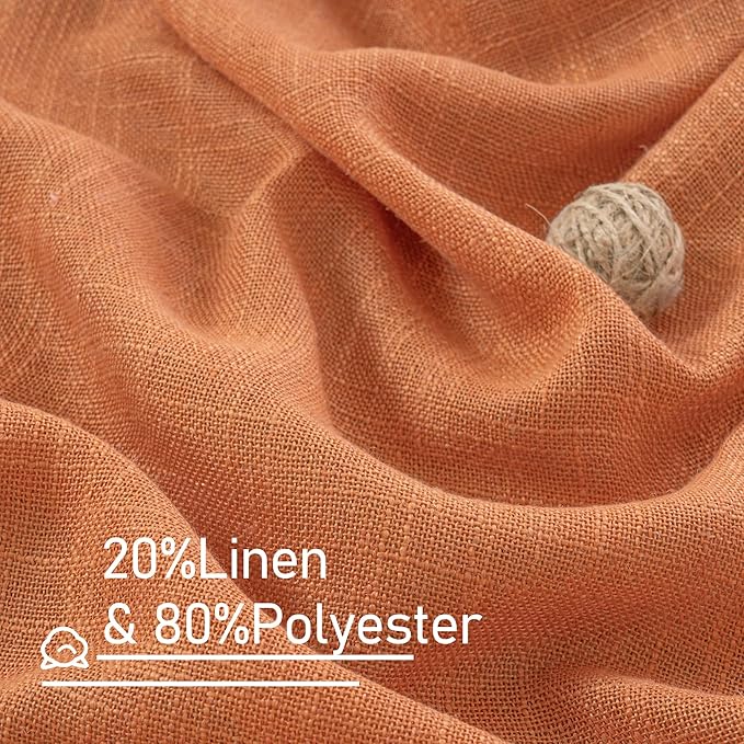LAMIT Burnt Orange Semi Sheer Linen Curtains 63 Inch Length, Light Filtering Panels Bronze Grommet Country Decor Drapes for Bedroom/Living Room, 2 Panels, 34 x 63 Inch-Ruum Studio Home
