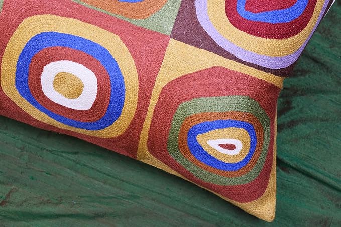 Lumbar Kandinsky Cushion Cover Farbstudie Quadrate Hand Embroidered Wool 13x21-Ruum Studio Home
