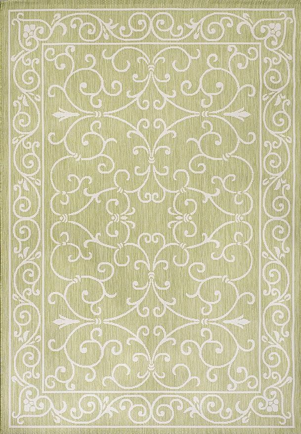 JONATHAN Y Vintage Filigree Indoor Outdoor Area Rug 4X6 Green/Cream, Charleston Textured Weave for Backyard, Patio, Porch, Easy-Cleaning, High Traffic, Pet-Friendly, Non-Shedding (SMB106H-4)-Ruum Studio Home