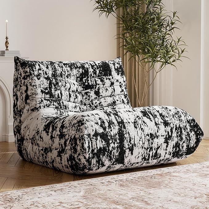 Bean Bag Chair, Fireside Chair Bean Bag Sofa Large Bean Bag Chair for Adults, Bean Bag Chairs for Teens with High Density Comfortable Foam, Memory Foam Bean Bag for Living Room, Bedroom(Black Pattern)-Ruum Studio Home