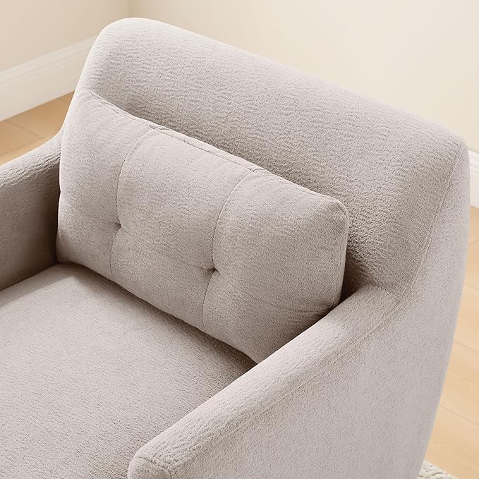Modern Accent Chair with Terry Fabric, Upholstered Armchair with Spring Package Cushion & Solid Wood Frame, Comfy Lounge Chair for Living Room, Bedroom, or Reading Corner, Terry, Camel-Ruum Studio Home