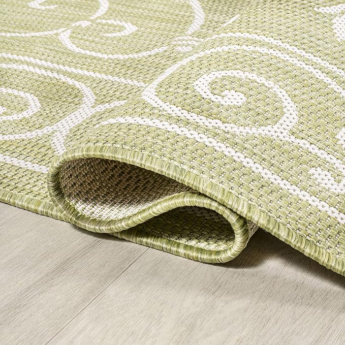 JONATHAN Y Vintage Filigree Indoor Outdoor Runner Rug 2X8 Green/Cream, Charleston Textured Weave for Backyard, Patio, Porch, Easy-Cleaning, High Traffic, Pet-Friendly, Non-Shedding (SMB106H-28)-Ruum Studio Home