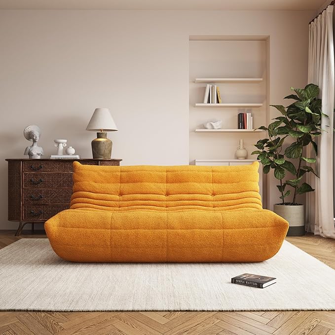 Bean Bag Chair, Oversized Bean Bag Chair for Living Room, Fireside Chair for Adults with Memory Foam Filled, Big Accent Lounge Floor Sofa for Reading, Relax, No Assembly Required. (Yellow 3-Seater)-Ruum Studio Home