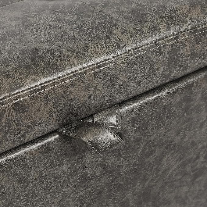 Adeco Faux Leather Storage Ottoman Bench with Wood Legs, 17.7" Square Mixed Grey PU Cube Foot Stool, Upholstered Button Tufted Vanity Chair with Hinged Lid for Living Room, Bedroom, Dorm-Ruum Studio Home