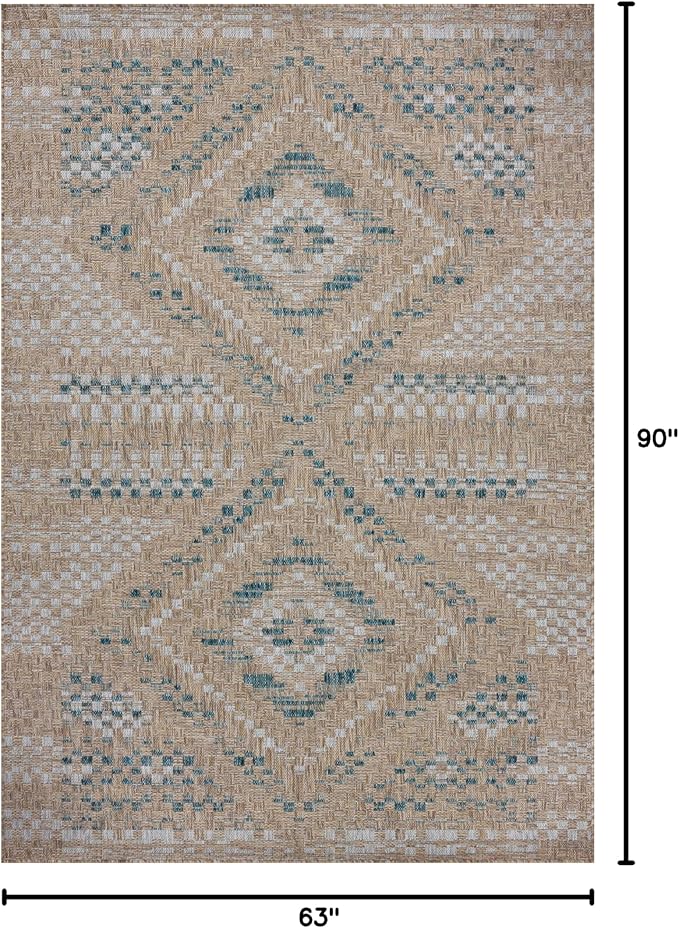 Loloi Amber Lewis Topanga Collection TOP-04 Natural/Aqua 5'-3" x 7'-6" Indoor/Outdoor Area Rug-Ruum Studio Home
