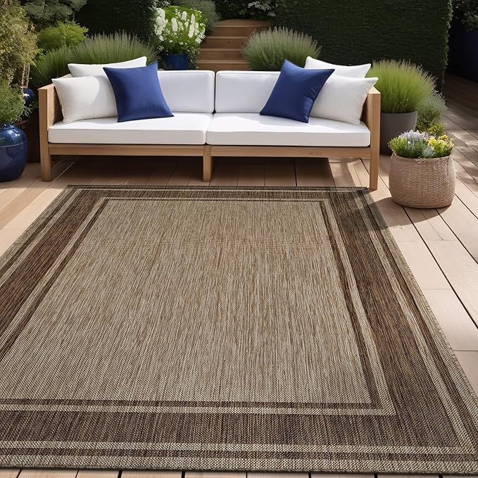 Beverly Rug Outdoor Rug 8x10 Modern Bordered Area Rugs for Indoor and Outdoor Patio Deck Porch Garden Waterproof Weather Sun Resistant Washable Outside Carpet (8 x 10 Jute)-Ruum Studio Home
