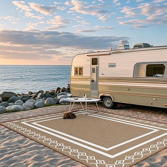 Outdoor Patio Rug, Outside Rectangular Carpet, Moroccan Geometric Rugs, Washable Large Indoor Outdoor Rug Mats for RV, Picnic, Backyard, Deck, Balcony, Porch, Beach 5'x8'-Ruum Studio Home