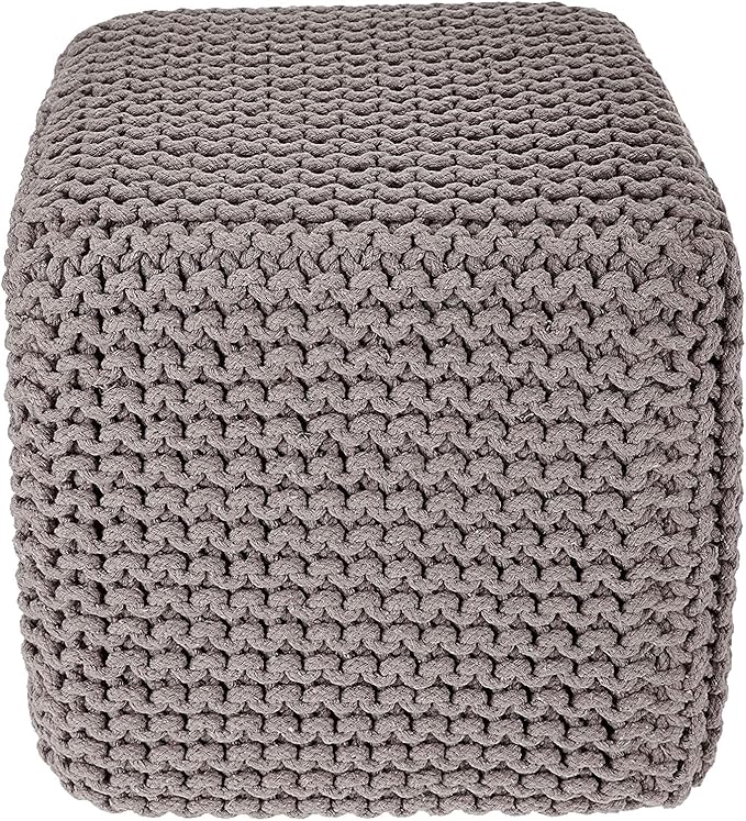 REDEARTH Cube Hand Knitted Pouf - Foot Stool Ottoman - Cord Boho Pouffe - Poof Accent Stuffed Table or Footrest for Living Room - Nursery - Bedroom - Patio - 100% Cotton (16" x 16" x 16") - Taupe-Ruum Studio Home