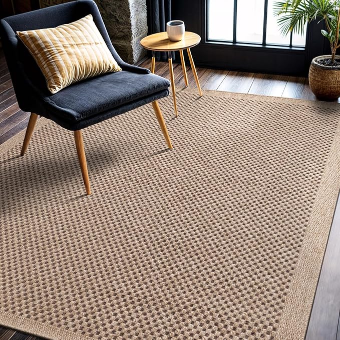 CAMILSON Easy Jute Rug 4x6, Indoor Outdoor Natural Color Fiber Area Rugs for Living Room Patio and Kitchen Rug, Sisal Boho Woven Design, Easy-Cleaning, Washable Outside Carpet Alfombras para(4 x 6)-Ruum Studio Home