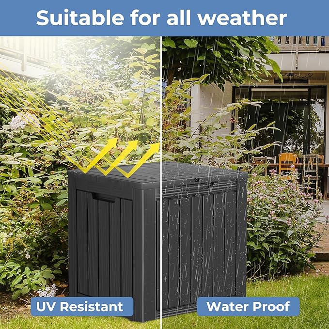 45 Gallon Resin Deck Box, Waterproof Outdoor Storage Bin for Patio, Poolside, and Garden, Lockable & UV-Resistant, Ideal for Small Spaces, Black-Ruum Studio Home