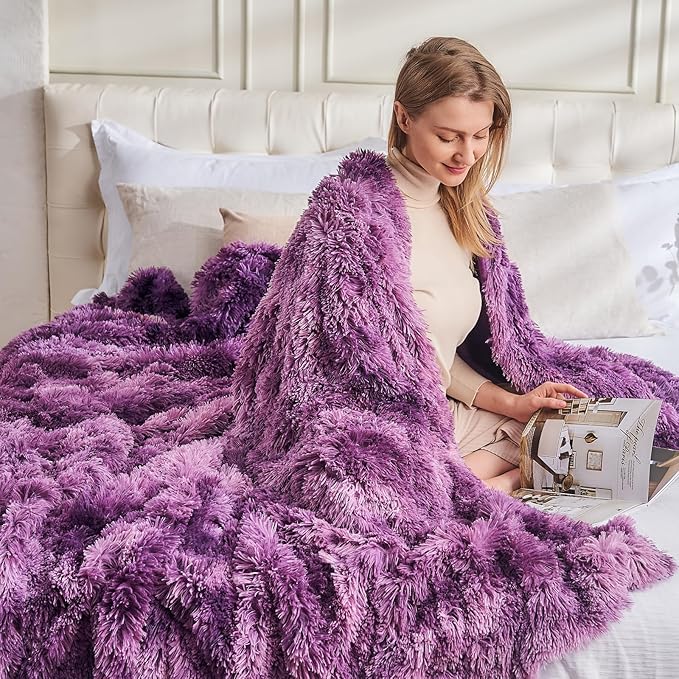 GONAAP Fuzzy Faux Fur Throw Blanket Queen Size Tie-dye Violet Purple Super Soft Cozy Plush Fuzzy Shaggy Blanket for Couch Sofa Bed (Tie-dye Violet Purple, Queen(90"x90"))-Ruum Studio Home