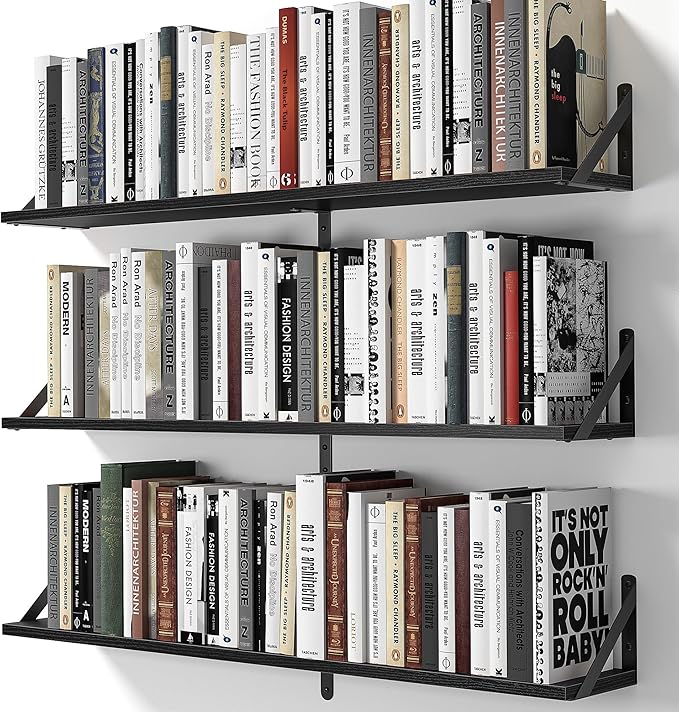 Heimlove Floating Shelves for Wall, 36 Inch Long Wood Floating Bookshelf Set of 3, Wall Mounted Hanging Shelf for Bathroom Bedroom Kitchen, Black-Ruum Studio Home