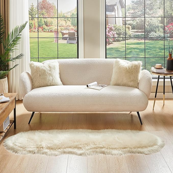 AMTOVO Faux Sheepskin Rug, Beige Ultra Soft Fluffy Shag Area Rug, 2 x 6 ft Faux Fur Rug for Bedroom Sofa Throw Cushion Room Decor, Sheepskin-Ruum Studio Home