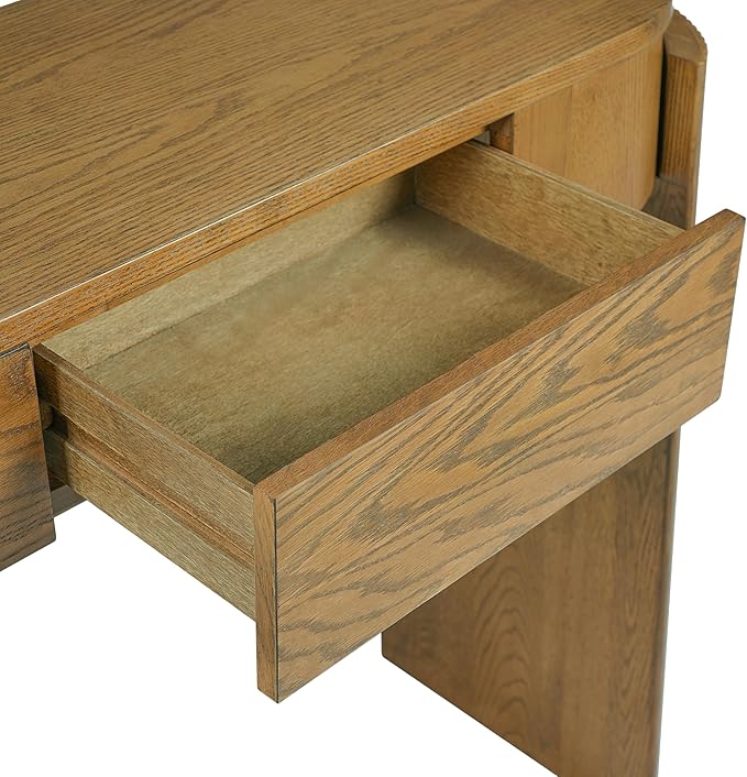 55" Sofa Table with Oval Top and 2 Drawers, Entryway Console Table with Fluted Design for Hallway,Foyer,Entry and Living Room (Fully Assembled-Pine Wood)-Ruum Studio Home