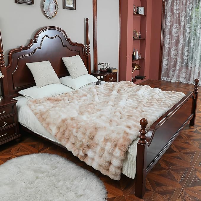 UKELER Camel Large Fluffy Bed Blankets Throws Twin Size, Cozy Shaggy Faux Fur Blanket Soft Plush Thick Throw Blanket for Bed, Couch, Sofa, Office, Camping 60''x80''-Ruum Studio Home