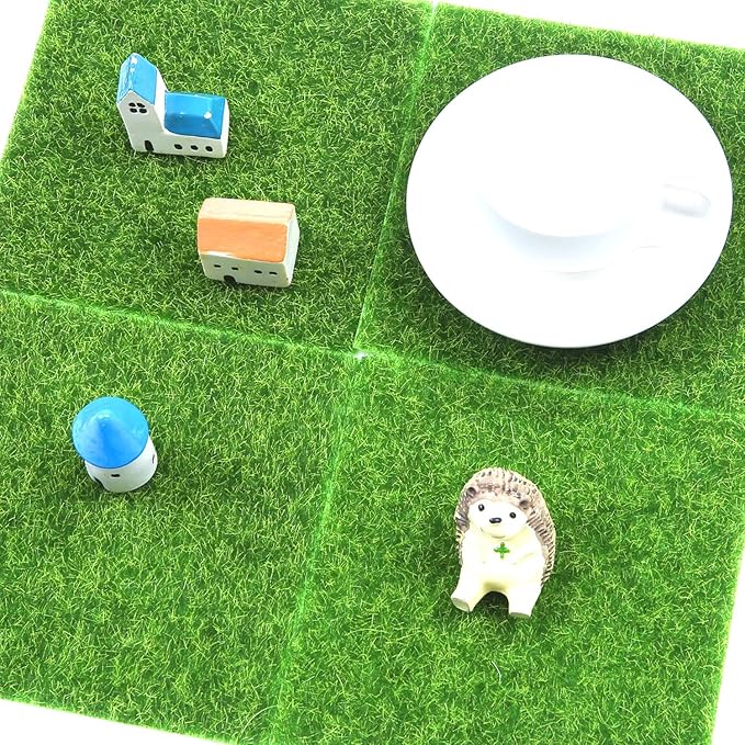 Elcoho 10 Pieces Fake Grass for Crafts Fairy Garden 6 x 6 Inches Artificial Garden Grass for Miniature Ornament Dollhouse DIY Decoration-Ruum Studio Home