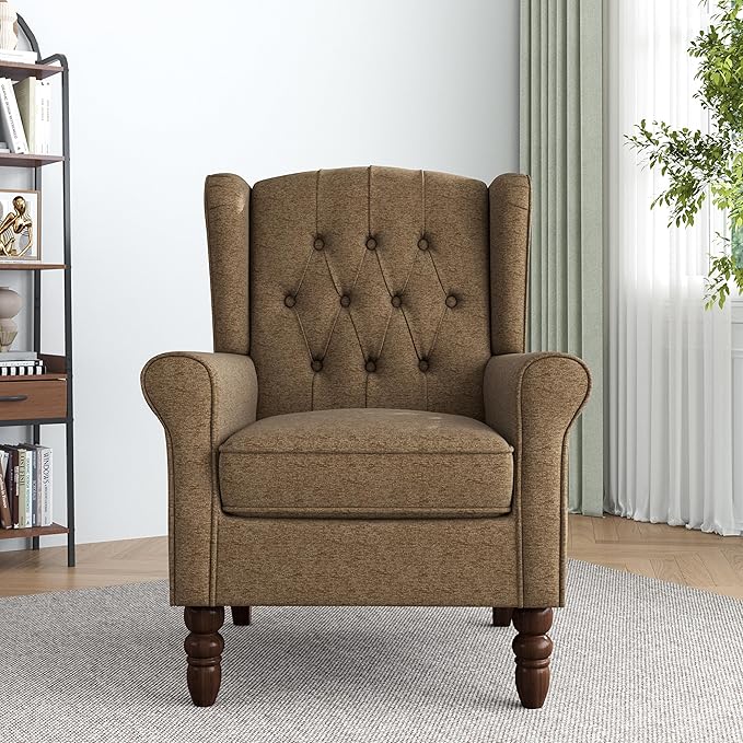 Lumibee High Back Accent Chair,Upholstered Wingback Armchair with Solid Wood Legs for Small Spaces,Comfy Single Sofa Chair for Living Room,Bedroom,Office-Gray-Ruum Studio Home