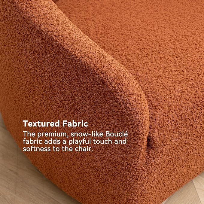 KINWELL 32" Wide Swivel Boucle Accent Chair Armchair, No Assembly Mid-Century Modern Round Upholstered Barrel Chair for Living Room, Bedroom, Office (Caramel)-Ruum Studio Home