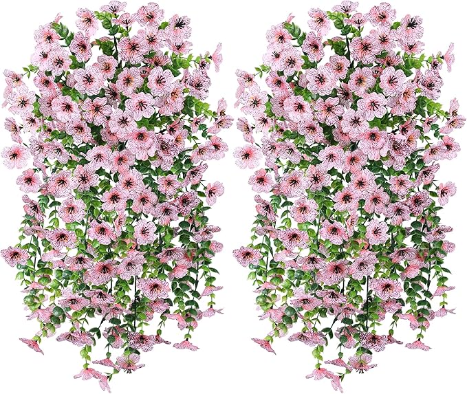 Artificial Faux Outdoor Outside Flowers Plants, 2 PCS Fake Silk UV Resistant Look Real Pink Daisy Trailing Vines for Front Door Porch Planter Urn Patio Balcony Decoration-Ruum Studio Home