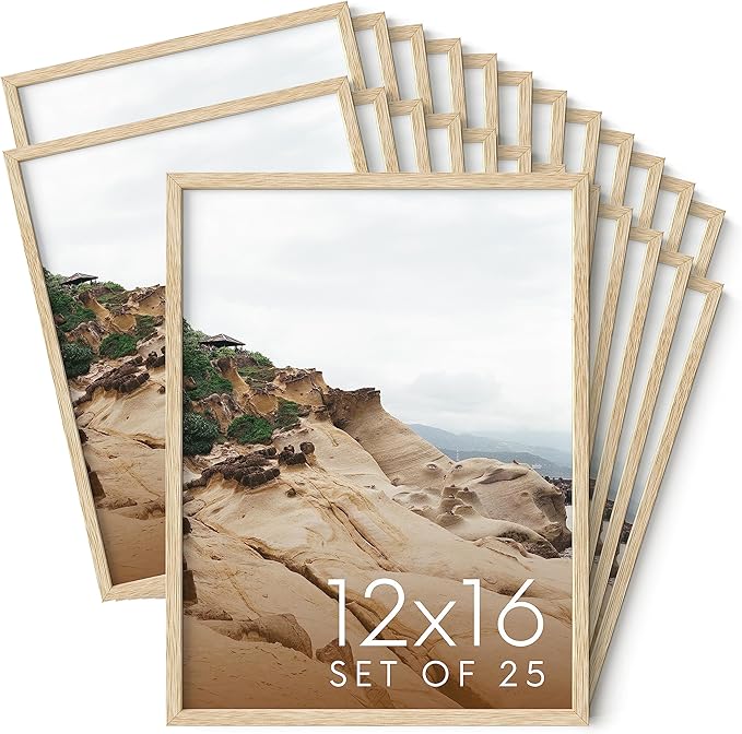 Haus and Hues 12x16 Natural Oak Wood Picture Frames Set of 25 - Premium Bulk Picture Frames 12x16 Bundle - Elegant Gallery Wall Frame Set for Posters, Art Display - Ideal for Wall Decor in Home &-Ruum Studio Home