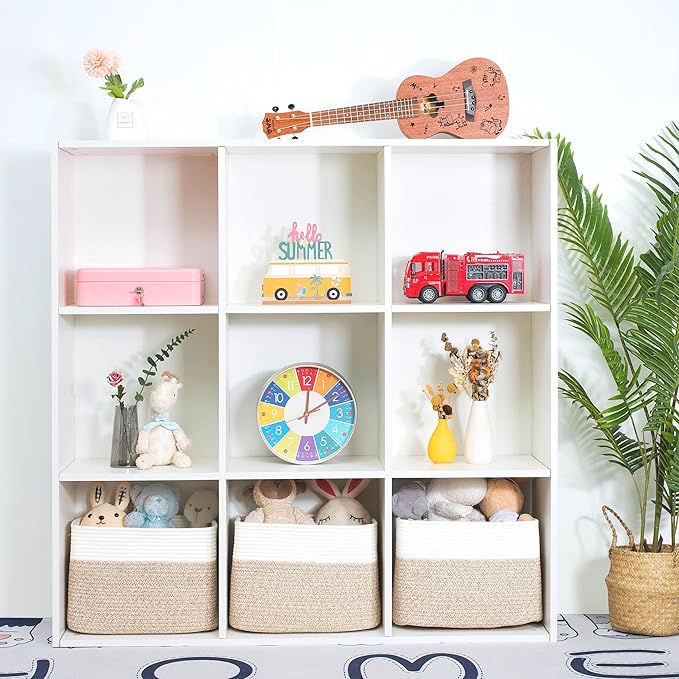 MINTWOOD Design 3-Pack Storage Baskets for Shelves, Playroom and Classroom Basket, Book Decorative Cube Bins, Woven Closet Organizers, Baby Nursery Baskets, Light Brown-Ruum Studio Home