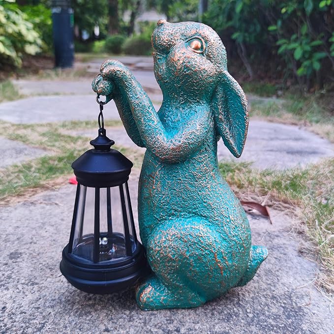 JOYBEE Garden Statues Rabbit with Solar Lantern Outdoor Decor-Rabbit Solar Figurines Lights Decorations for Patio Yard Lawn Ornaments-Gifts for Birthday Easter Housewarming-Ruum Studio Home