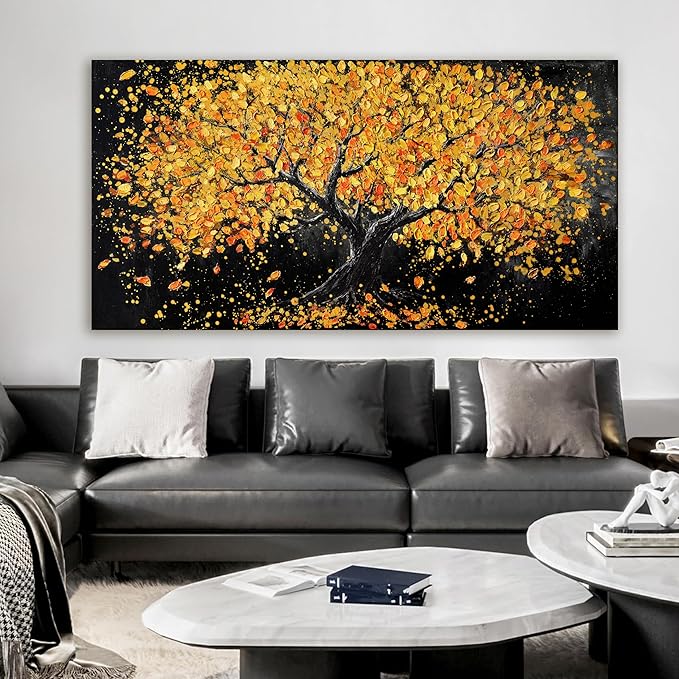 Canvas Wall Art Decor Large Wall Art Pictures for Living Room Artwork for Walls Black and Gold Wall Art Decor Tree of Life Wall Art Modern Wall Art Prints Art Work for Home Office Wall Decor 29" X 58"-Ruum Studio Home