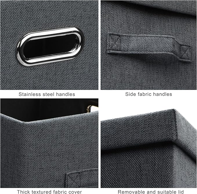 Medium 15" 21 Quart Collapsible Stackable Storage Bins with Lids, 5 Packs Dark Gray Foldable Fabric Closet Storage Boxes with Lids, Lidded Heavy-duty Linen Baskets(15x11x8)-Ruum Studio Home