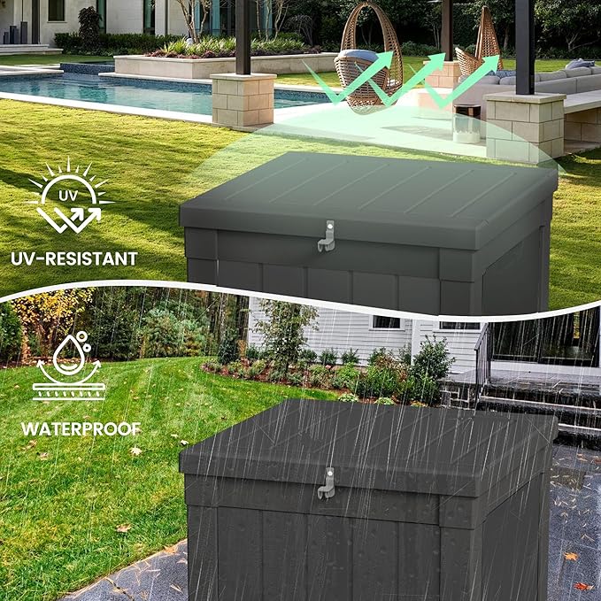50 Gallon Storage Box, Waterproof Deck Box for Indoor & Outdoor Use, Lockable Pool Storage Bin for Package Delivery, Outdoor Bench for Patio Cushions, Garden Tools, Backyard, Black-Ruum Studio Home