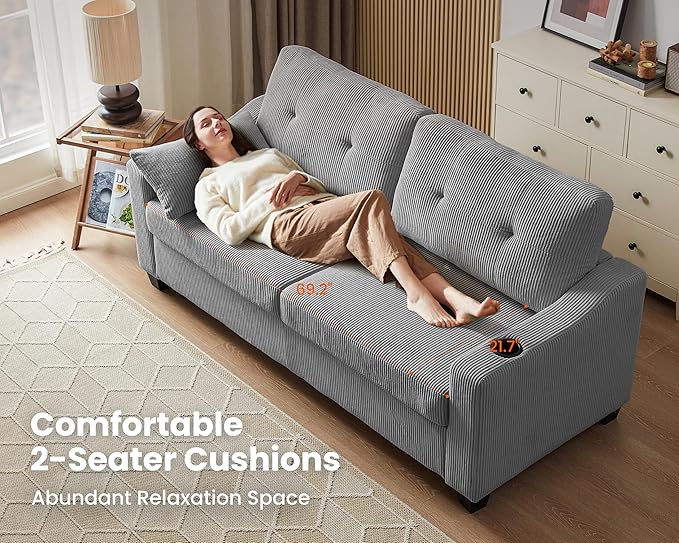 CHIC HOUSE Pull Out Sofa Bed, Full Size Sleeper Sofa, 2-in-1 Convertible Corduroy Couch with USB Charging, Memory Form Couch for Living Room, Apartment and Small Space (Grey, Corduroy - Queen Size)-Ruum Studio Home