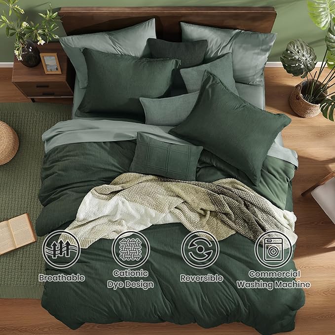 Monbix Full Size Comforter Set, Deep Forest Bedding Comforter for Full Size Bed Set Reversible, Bedding Sets Full 7 Pieces, Cationic Dyeing Bed in a Bag with Comforter, Sheets, Pillowcases & Shams-Ruum Studio Home