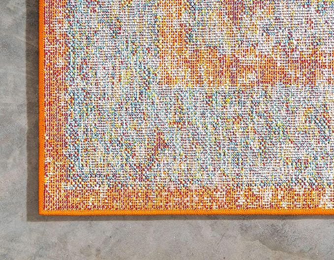 Unique Loom Rosso Collection Vintage, Traditional, Bohemian, Geometric, Distressed, Southwestern Area Rug (2' 7 x 10' 0 Runner, Beige/Orange)-Ruum Studio Home